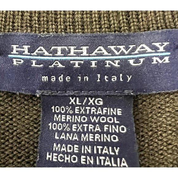 HATHAWAY PLATINUM Extra Fine Italian Merino Wool Sweater Mens XL Olive 1/4 Zip - Picture 3 of 9